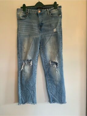 Kendall & Kylie The Icon Faded Distressed Cropped Jeans